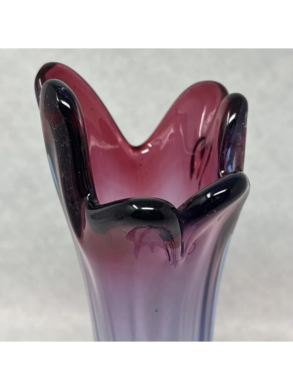 VTG Murano Swung Vase Hand Blown Glass Pink & Blue Sommerso 1960's MCM 11.5